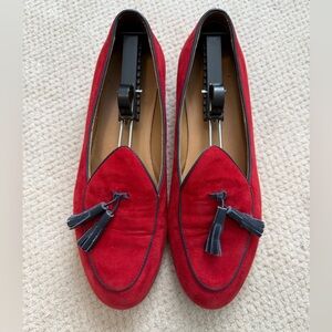 Del Toro Men’s Red Milano Velvet Slipper with Tassels